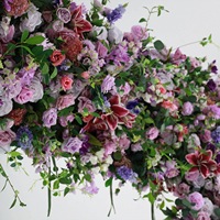 NINI En gros Arche de mariage carrée en soie avec roses artificielles, style verdure, toile de fond écologique pour mariage