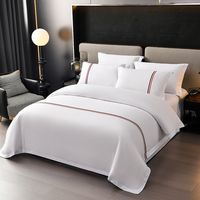 Parure de lit d'hôtel imprimée réactif haute densité 4 pièces, luxe, avec décoration en ruban tissé, housse de couette et linge de lit