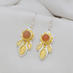 Pendientes colgantes de Plata de Ley 925, piedra lunar rosa de doble tono único para compromiso, aniversario, boda, fiesta, diseños únicos, regalo - Product Image 3