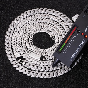 Chaîne cubaine en moissanite sertie de pierres fines, 2 rangs, 6 mm, 9 mm, 13 mm, argent sterling S925 plaqué or, chaîne cubaine en moissanite VVS - Product Image 2