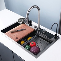 Évier de cuisine multifonctionnel à grande capacité avec écran LED numérique et cascade, pour le lavage des légumes de ferme, avec fonction de lavage des tasses