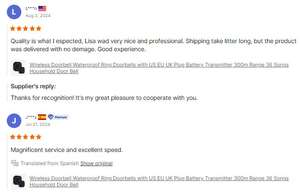 Sonnette sans fil 36 mélodies 4 volumes Prise US EU UK IP44 Étanche Carillon SOS Bouton à piles 300M Zone ouverte OEM Sonnettes intelligentes - Product Image 6