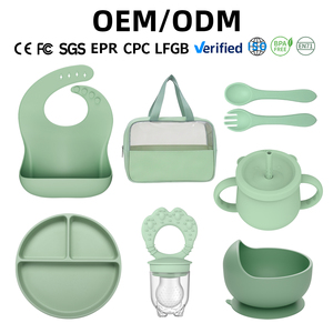 Non Toxic BPA Free Baby Divider Silicon Kids Dishes Tableware Silicone Baby Feed Set with Mommy <strong>Bag</strong> Storage <strong>Bag</strong> - Product Image 1