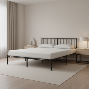 <b>Black</b> Powder Coated Steel Double Bed <b>Frame</b> Metal Beds Industrial Bedroom Furniture - Product Image 2