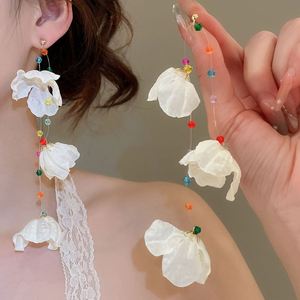 Glass Fabric <b>Flower</b> Tassel Earrings Super fairy <b>Sweet</b> Versatile Earrings Luxury High-end Earrings - Product Image 3
