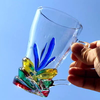 Tasse en verre cristal faite à la main avec poignée, motif feuille peinte moderne et simple, pour usage domestique, tasse à eau/jus, tasse à café