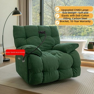Fauteuil à bascule moderne en chenille jaune, surdimensionné, extensible, avec port de charge USB, massage électrique doux, pour adultes, en tissu et métal, écologique - Product Image 6