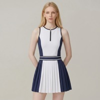 Großhandel Damen Kontrast-Farben Plissiertes Tenniskleid Hochelastisches Spandex-Polyester Atmungsaktive Outdoor-Sportbekleidung