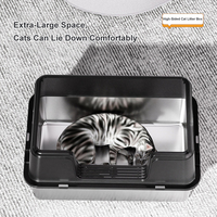 Bac à litière pour chat portable en acier inoxydable extra-large, écologique, avec design anti-éclaboussures à hautes parois, toilette semi-fermée