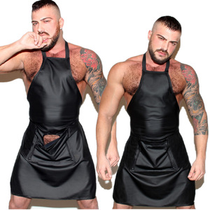 Men's Faux Leather <b>Apron</b> Black Spandex Uniform <b>Sexy</b> Costume Role Play Cosplay - Product Image 4