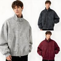 Jaket Kulit PU Pria Bordir Kustom Berkualitas Tinggi Jaket Kasual Pria Dengan Ritsleting