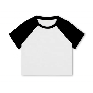 YZX Logo personnalisé du fabricant <span class=keywords><strong>Crop</strong></span> <span class=keywords><strong>Top</strong></span> pour femmes 220gsm 95% coton 5% Spandex manches courtes raglan strass diamants été - Product Image 4