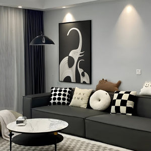 Abstract Elephant <b>Canvas</b> Art Minimalist Black White Oil Painting Wrapped Aluminum <b>Frame</b> Living Room Decor Wall Art - Product Image 2
