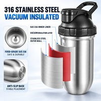 Bouteille shaker isotherme en acier inoxydable 316 de 500 ml, mélangeur de protéines sous vide anti-fuite à fermeture push-lock, avec fouet à boule 304 et échelle graduée en relief 12-24
