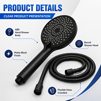 Ensemble de pommeau de douche à main 5 fonctions en ABS noir mat avec flexible, kit de douche pour salle de bain, fabricant OEM