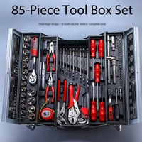 Kit d'outils de qualité industrielle de 85 pièces avec coffret de rangement en métal, ensemble d'outils à main pour la réparation automobile et la maison, outils polyvalents pour l'atelier