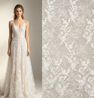 Tissu en dentelle brodée de sequins ivoire de luxe, ruban floral en maille pour robe de mariée, robe de soirée, stock disponible, livraison rapide