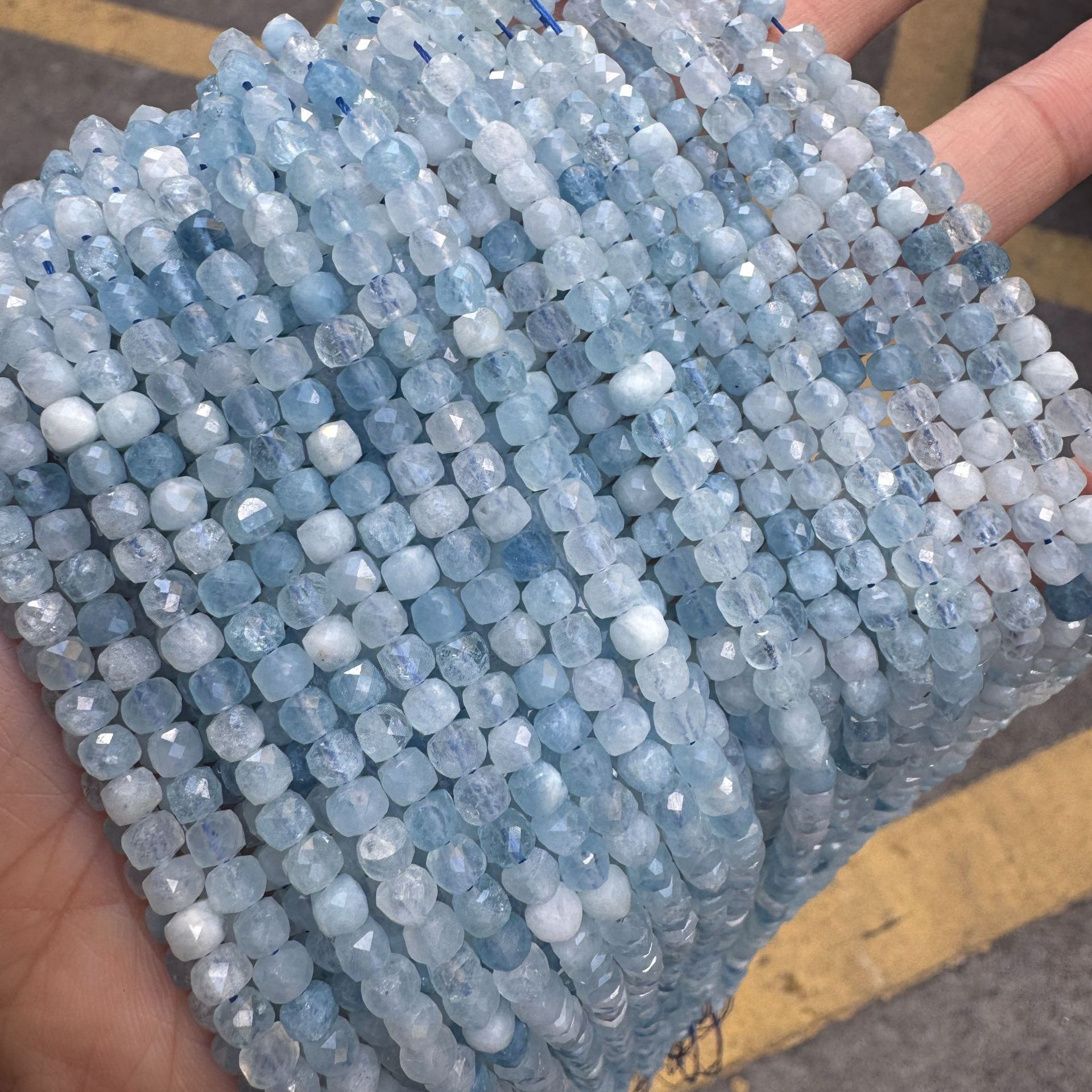 Natural Aquamarine Faceted Loose Beads Blue Semi-Finished Jewelry for DIY Clavicle Chain Necklace Accessories