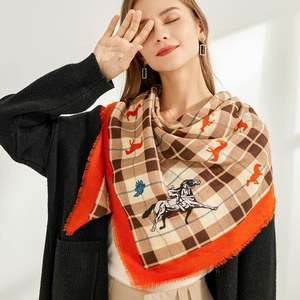 Nouveau design, écharpe carrée de luxe imprimée avec pompons, châle chaud d'hiver pour femme YHK0012 - Product Image 3