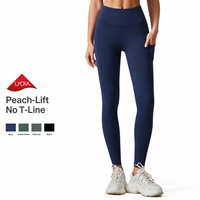 Legging Yoga Wanita Pinggang Tinggi Peach Lift Tanpa Garis T Saku Samping Bahan Anti Tembus Pandang Celana Olahraga Gym