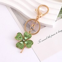 Porte-clés trèfle à quatre feuilles porte-bonheur en strass, breloque de sac incrustée de cristaux, anneau porte-clés multicolore, cadeau souvenir porte-bonheur pour femmes et amies