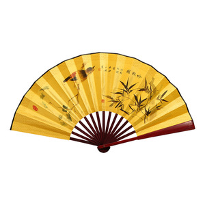 Éventails pliants personnalisés de style chinois traditionnel en papier avec motif bambou et oiseaux pour la décoration intérieure et les cadeaux d'affaires - Product Image 1