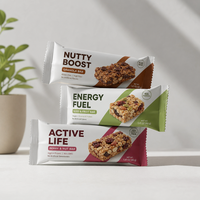 Emballage personnalisé imprimé haute qualité pour barres granola en aluminium et nylon, sachet flow-pack pour snacks énergétiques et protéinés, vente en gros