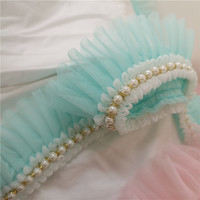 Bande de dentelle plissée en organza de 2,2 pouces (5,5 cm) avec perles blanches pour la décoration de robes Lolita, jupes, pulls, DIY