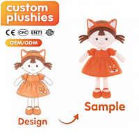Poupées en peluche personnalisées pour filles avec oreilles d'animaux, OEM ODM, poupées en tissu doux rembourrées avec bandeau tête de chat, renard, lapin, cadeau personnalisé pour enfants, vente en gros