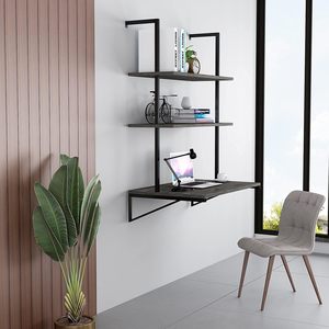 Estante flotante de pared de 3 niveles con marco de hierro y MDF para almacenamiento en sala de estar u oficina - Product Image 4