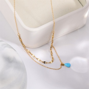 Fashion Fine Jewelry Women's 18k Gold Plated Stainless Steel Blue Gemstone Pendant Necklace with <b>Rope</b> <b>Chain</b>-Gift - Product Image 2