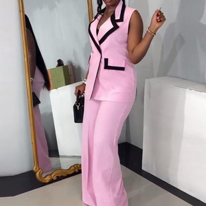 Conjunto de 2 Piezas para Mujer, Chaleco sin Mangas con Cuello Solapa y Pantalones con Bloques de Color, Moda Premium - Product Image 4