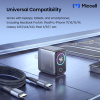 Chargeur rapide USB C GaN 45W Miccell avec écran intelligent TFT et câble, adaptateur de charge de téléphone portable PD portable pour les voyages, les utilisateurs de bureau