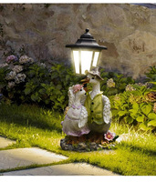 Lampes solaires de jardin, statues de jardin en résine, figurine de lapin LED solaire étanche, ornements de pelouse, décorations de patio et de jardin