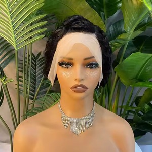<span class=keywords><strong>Perruque</strong></span> Courte Pixie en Cheveux Humains, Coupe Bob avec Lace Frontale 13x4, <span class=keywords><strong>Perruque</strong></span> Brésilienne Pixie Bouclée en Cheveux Humains <span class=keywords><strong>Pas</strong></span> Chère pour Femmes - Product Image 3