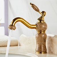 Robinet de lavabo de salle de bain en laiton plaqué or, robinet de lavabo en jade vert foncé