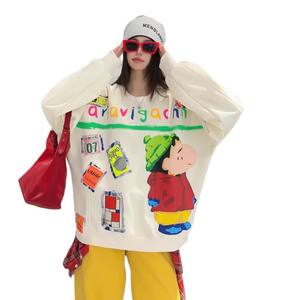 <span class=keywords><strong>Pull</strong></span> en molleton à manches longues de <span class=keywords><strong>grande</strong></span> <span class=keywords><strong>taille</strong></span> de style européen pour femmes, mi-long, ample, avec motif de dessin animé 3D décoratif, boutonné - Product Image 5