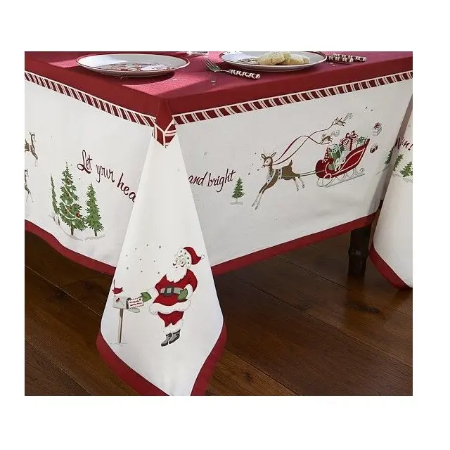 คริสมาสต์ผ้าปูโต๊ะตกแต่ง150X180เซนติเมตรสีใดๆที่กำหนดเอง100% ผ้าฝ้ายอินทรีย์ผ้าปูโต๊ะ