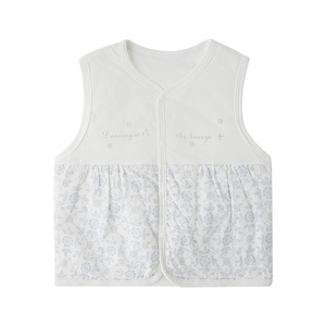 Baby Cotton Vest Floral Print & Letter Slogan Padded Sleeveless Front Snap Infant Layering Waistcoat