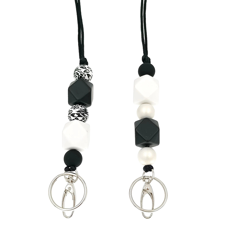 2023 Hot Sale Solid Color Silicagel Bead Nurse Accessories Teacher Handmade Smooth Asymmetric Leather Mobile Phone Lanyard Image 5