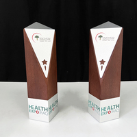 Trophée en bois personnalisé à base de métal noir argenté pour trophées, médailles et plaques MH-J07