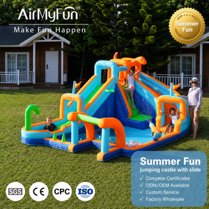 Centre de jeux gonflable en tissu Oxford pour fêtes d'anniversaire avec toboggan aquatique, <span class=keywords><strong>lit</strong></span> de saut, panier de basket et piscine à balles pour enfants - Product Image 1