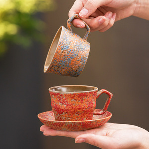 Factory Wholesale Glittering Bamboo Joint Coffee Cup & Saucer Set - Ceramic Cups for Afternoon Tea - Product Image 2