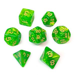 Juego de Dados Metálicos Personalizados para Juegos de Rol, Diseño de Perlas Amarillo Verde, 7 Piezas, Poliédricos, para Regalo - Product Image 3