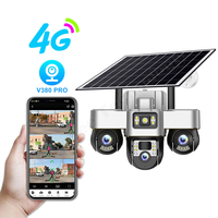 Cámara Solar V380 Pro de 3 Lentes, Exterior, IP66 Impermeable, Audio Bidireccional, Visión Nocturna en Color, Seguimiento de Movimiento Humano, Gran Angular, 4G/WiFi