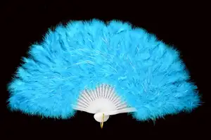 Großhandel Vintage Kunststoff großen Tanz blau Burlesque weiße Braut Hand Truthahn Feder Federn für Braut Fans für die Hochzeit