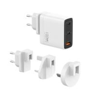 Cargador USB C GaN de 100W con Enchufe Intercambiable, Adaptador de Corriente Compacto de 3 Puertos para Laptop, Carga Rápida para iPhone, Galaxy y Más