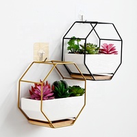 Pot Bunga Keramik Logam Geometris Modern untuk Tanaman Hidup Penggunaan Dalam/Luar Ruangan Dekorasi Gantung Dinding Rumah & Taman