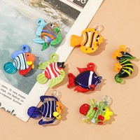 Boucles d'oreilles, pendentifs, colliers DIY, accessoires vestimentaires et matériaux décoratifs en verre, motif poisson tropical style dessin animé Océan d'été
