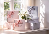 Boîte cadeau de luxe en papier artistique, boîte cadeau carrée, ensembles de 3 pièces, boîte cadeau cosmétique avec ruban, emballage cadeau haut de gamme